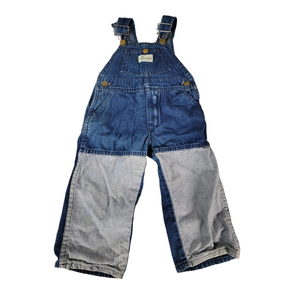 Vtg Cuecumber Blue Jean Denim Double Knee Bib Overalls Size 2T no size tag‎